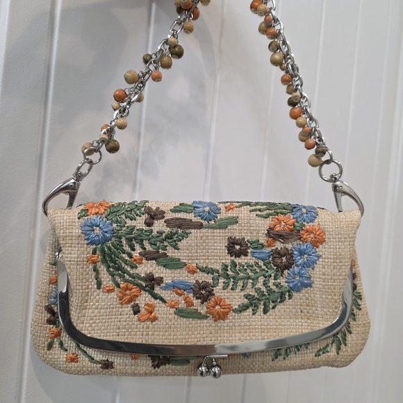 Rafe Handbags - Rafe Beige Floral Embroidered Shoulder Bag
